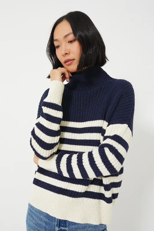 Navy Colorblock Stripe Organic Carolyn Funnel Neck Sweater